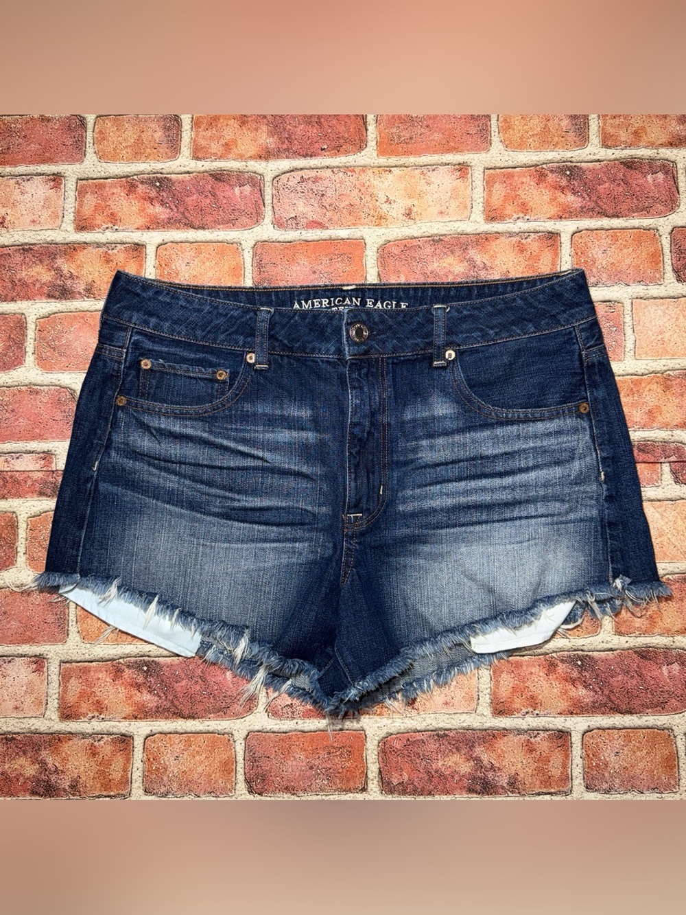 Pre-Owned American Eagle Dark Blue Distressed High Rise Festival Shorts Size 14